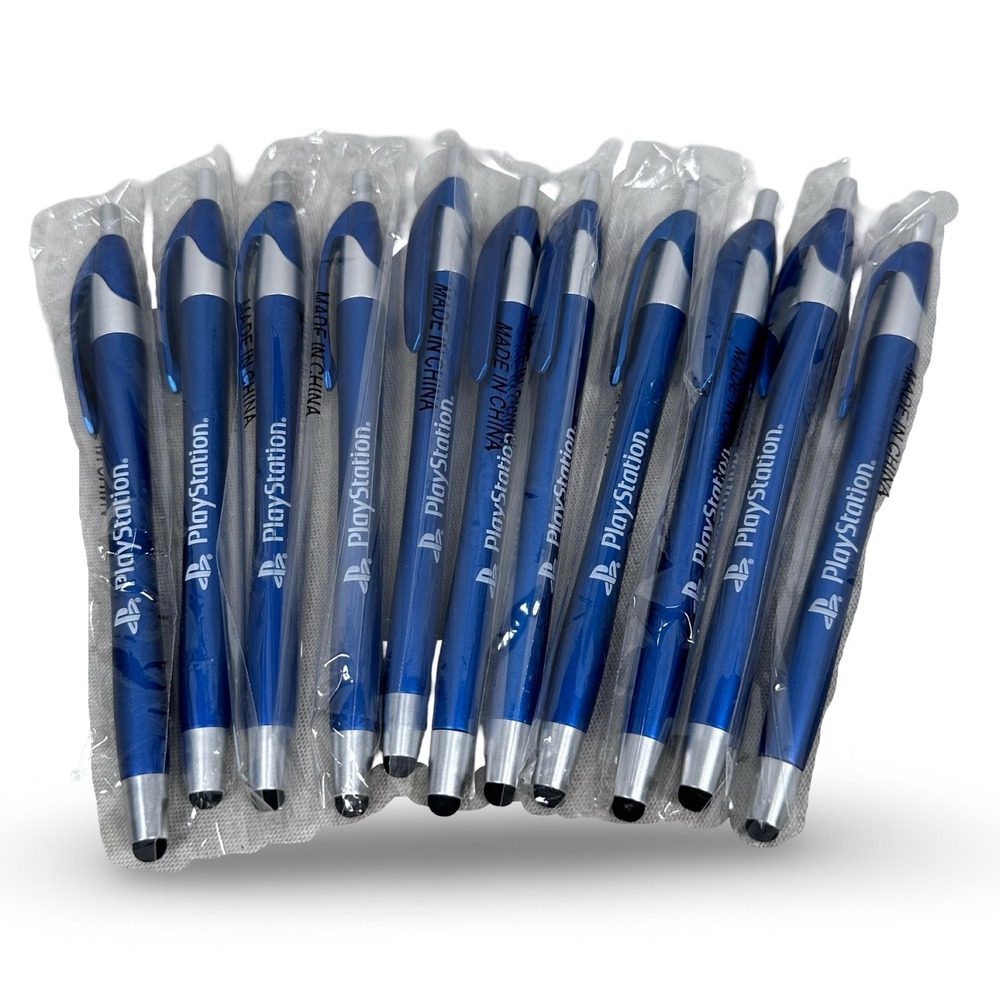 Lot of 11 PlayStation Promo Blue Retractable Ballpoint Pens with Stylus Tip Logo